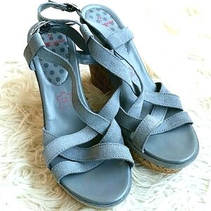 Naf Naf Paris Powder Blue Suede Leathe Platform Wedge Sandals Lightweight Size 9